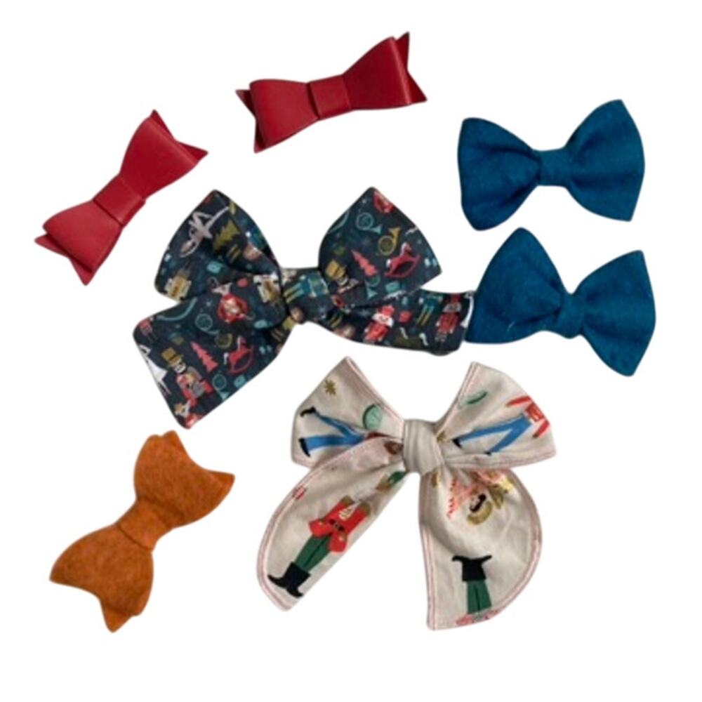 Assorted Winter Holiday Hair Bow Clips Barrettes - Set of 7